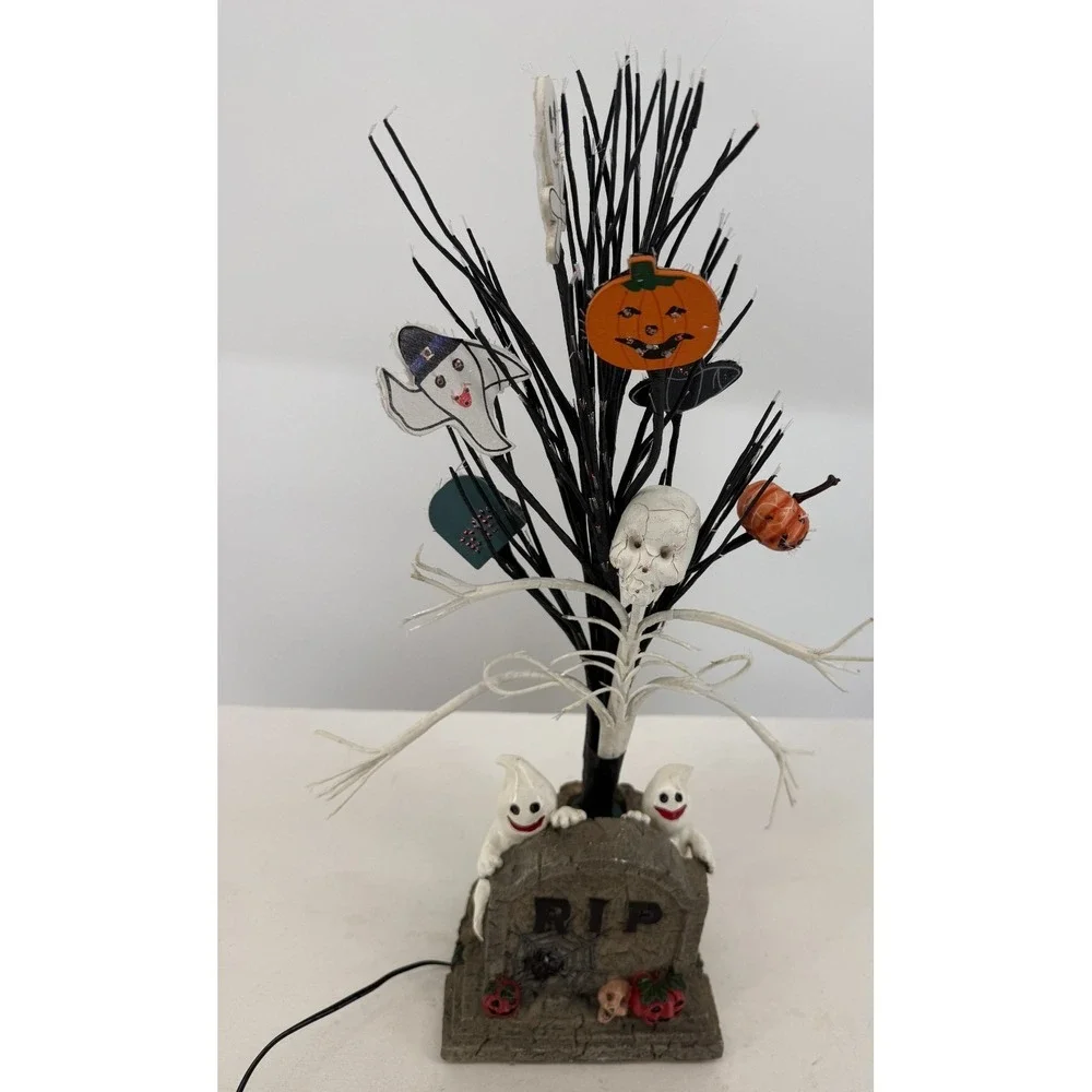 Vintage Halloween Fiber Optic Tombstone Tree Decor Ghosts Pumpkins RIP‎